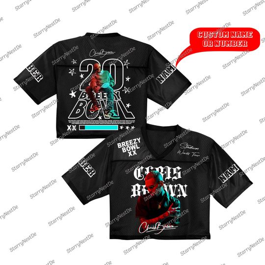 Chris Brown Tour Crop Top Mix Mesh Jersey, Custom Breezy Brown Tour Football Jersey, Breezy Brown Crop Top, Chris Brown Breezy Bowl Jersey