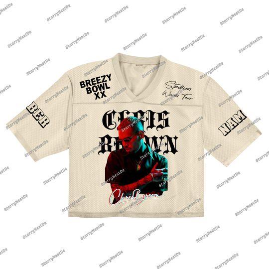 Chris Brown Tour Crop Top Mix Mesh Jersey, Custom Breezy Brown Tour Football Jersey, Breezy Brown Crop Top, Chris Brown Breezy Bowl Jersey