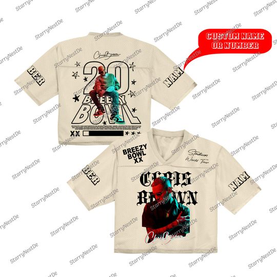 Chris Brown Tour Crop Top Mix Mesh Jersey, Custom Breezy Brown Tour Football Jersey, Breezy Brown Crop Top, Chris Brown Breezy Bowl Jersey
