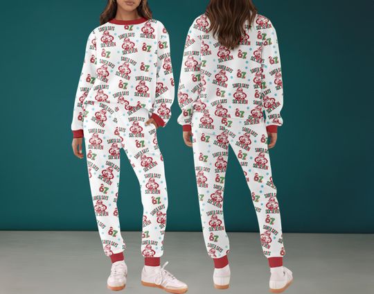 Santa Says Six Seven Christmas Pajamas Set For Women And Kid