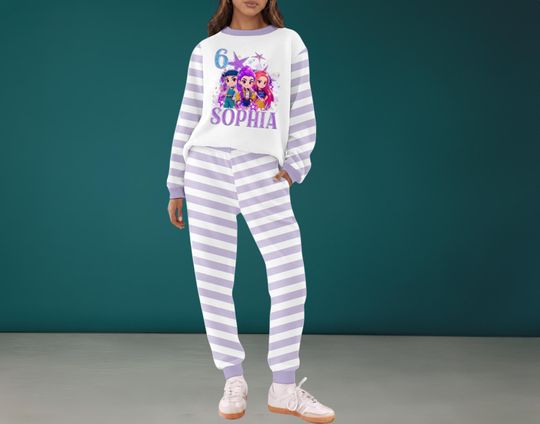 Personalised Pop Girl Band Pajamas K-Pop Demon Hunter Inspired, Huntrix Demon Hunters Pajama Set, Kpop Idol Pajamas, Fan Gift PJs