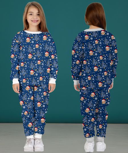 Custom Photo Coral Fleece Pajama Set, Personalized Face Lounge Set