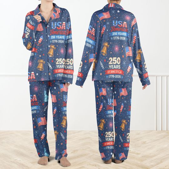 USA 250 Years Pajama Set For Women, Patriotic Sleepwear, American Flag Lounge Set, 1776-2026 Independence PJs, 4th of July Gift