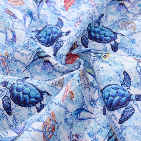 Gift for Him: Blue Sea Turtle Hawaiian Shirt - Cotton Aloha Button Down