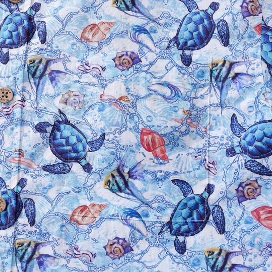 Gift for Him: Blue Sea Turtle Hawaiian Shirt - Cotton Aloha Button Down
