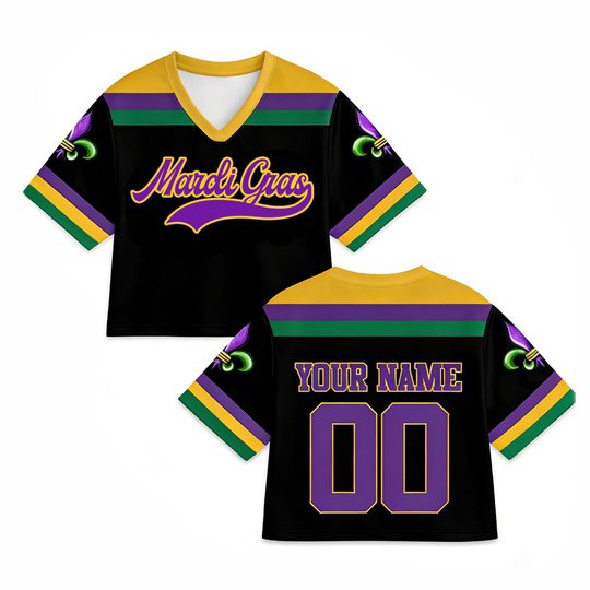 Personalized Mardi Gras Crop Top Jersey, Custom Name & Number