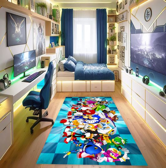 Sonic the Hedgehog Rug for Kids Room Decor, Gamecube Adventure Carpet