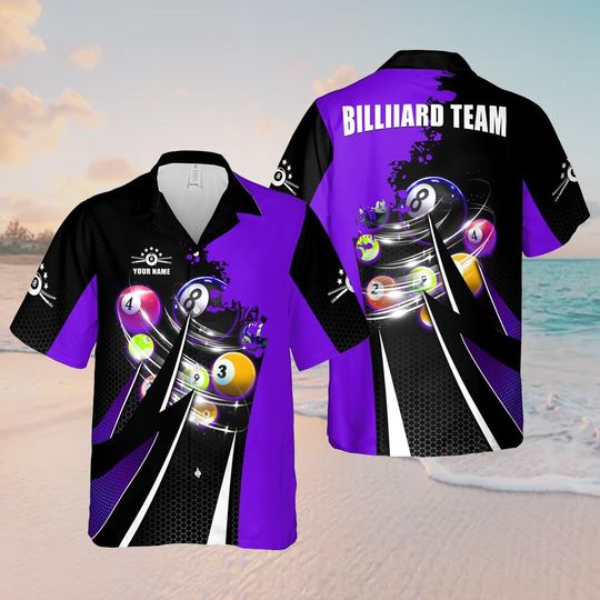 Personalized Billiard Hawaiian 3D Shirt, Custom Name Retro Matching Billiard Team Gift