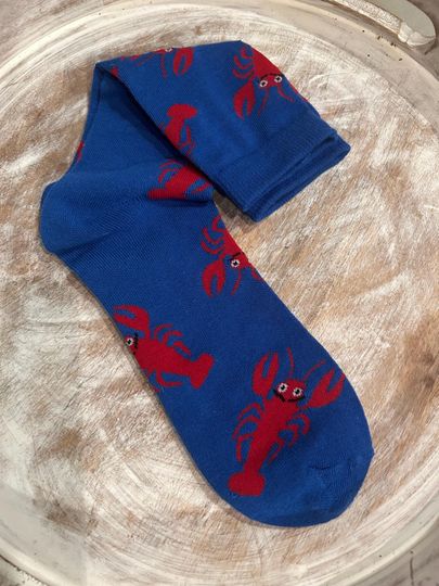 Funny Father's Day Crawfish Socks Blue Socks with Red Crawfish Design New Orleans Lobster Socks Gag Gift Friendly Present for Dad