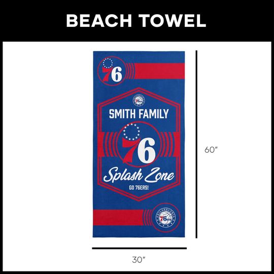 Philadelphia 76ers Beach Towel: Personalized NBA Dominion Style Fan Gift