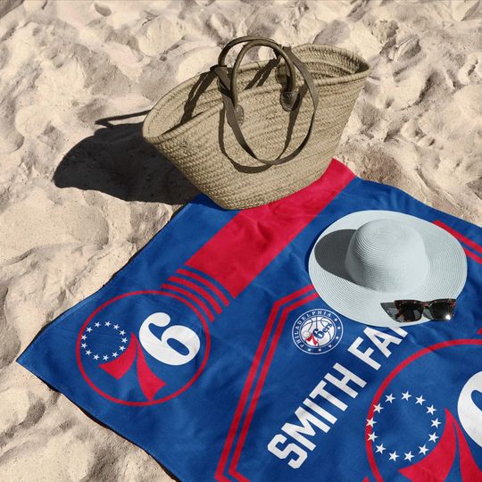 Philadelphia 76ers Beach Towel: Personalized NBA Dominion Style Fan Gift
