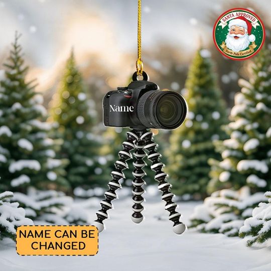 Personalized Camera Mounted Christmas Ornament, Digital Camera Flat 2D Ornament, Camera Ornament Gift, Camera Lovers Ornament Gift