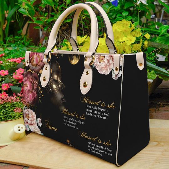 Personalized Blessed Is She Leather Handbag For Black Women, Mothers Day Birthday Christmas Gifts For Women For Black Woman Bag
