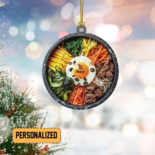Personalized Korean Bibimbap Christmas Ornament, Korean Cuisine Ornament, Cooking Ornament Gift, Kitchen Ornament Holiday Decor
