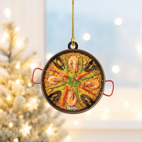Personalized Spanish Paella Christmas Ornament, Food Cuisine Ornament, Chef Cooking Ornament Gift, Kitchen Ornament Holiday Decor