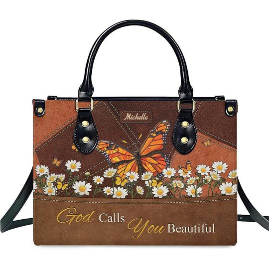 God Calls You Beautiful Monarch Butterfly Handbag- Personalized PU Leather Handbag For Christian- Tote Bag For Women