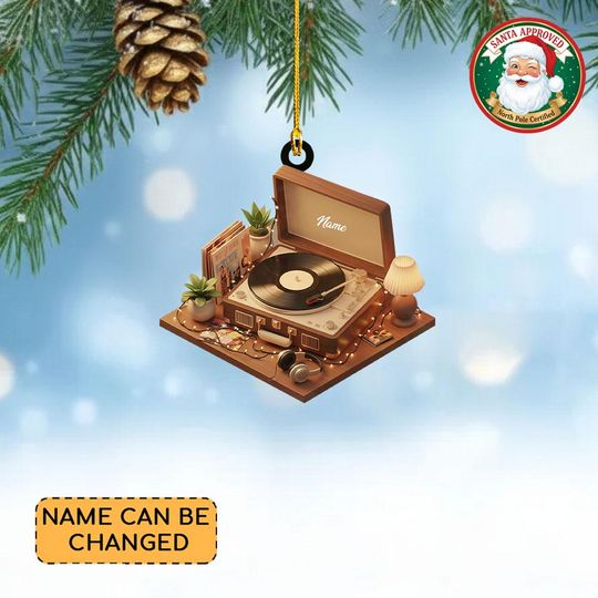 Personalized Vinyl Record Christmas Ornament, Vinyl Record Player Ornament Decor, Vinyl Music Ornament, Musician Ornament Gift