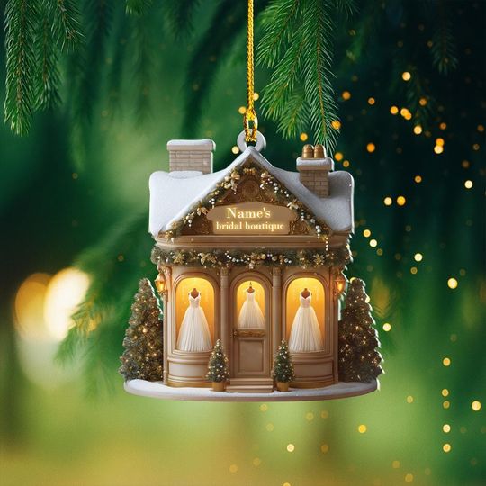 Personalized Bridal Boutique Christmas Ornament, Wedding Salon Ornament, Bridal Shop Ornament Decor, Beauty Salon Ornament Decor