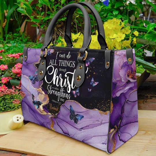 Leather Handbag Motivational For Women, Mother's day Custom Name Philippians 4:13 Bible Verse  Faith-Inspired, Religious Bags