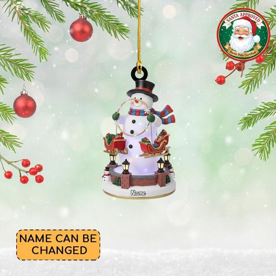Personalized Snowman Carousel Christmas Ornament, Merry-go-around Ornament, Amusement Park Ornament, Kids Playground Keepsake