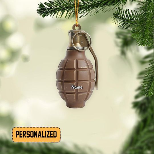 Personalized Grenade Christmas Ornament, Military Ornament, Veteran Ornament, Army Ornament Decor, Army Soldier Ornament Gift