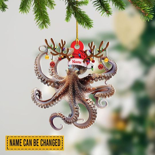 Custom Octopus Christmas Ornament, Nautical Ocean Sea Animal Holiday Decor, Octopus Xmas Tree Decoration, Octopus Lovers Gift