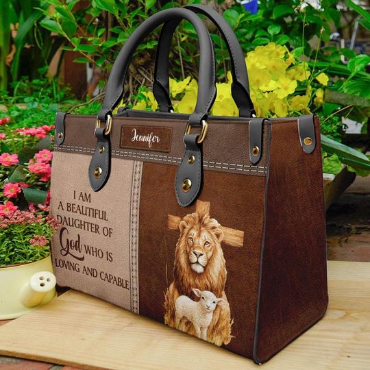 Personalized Leather Handbags, Jesus Tote Motivational Religious Bag- Bible Bags for Women, Baptism Gifts for Girl, Church Bag