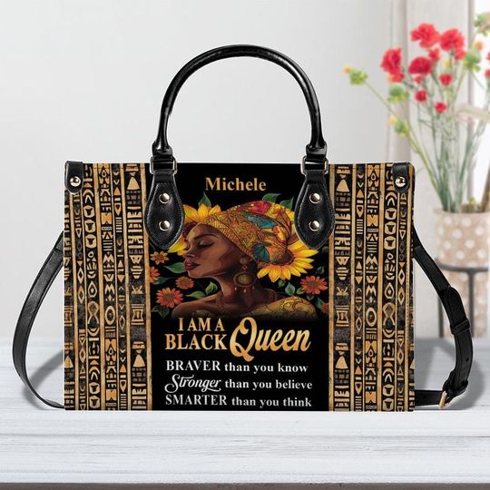 Personalized Leather Handbag For African American Women, Black Queen Brave Than You Know Women Bag, Religious Mother's Day Gift