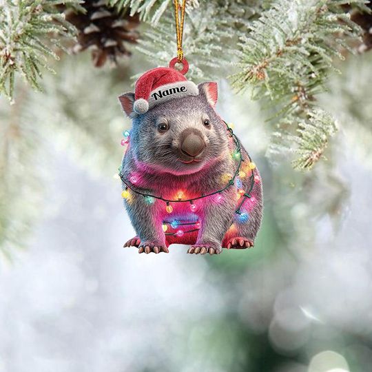 Personalized Wombat Christmas Ornament, Wombat Christmas Light Hanging Decor, Gift For Animal Lovers, Aussie Animal Ornament