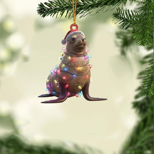 Personalized Sea Lion Christmas Ornament, Sea Lion Christmas Light Hanging Decor, Gift For Animal Lovers, Xmas Decor