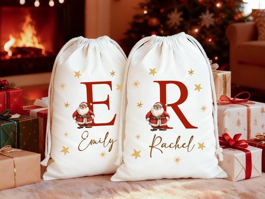 Personalized Santa Sack, Large Christmas Sack, Personalized Christmas Toy Sack with Name Initial, Christmas Gift Bag, First Christmas Gift