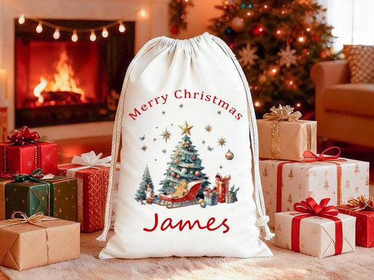 Personalized Santa Sack, Large Christmas Sack, Personalized Christmas Toy Sack with Name Initial, Christmas Gift Bag, First Christmas Gift