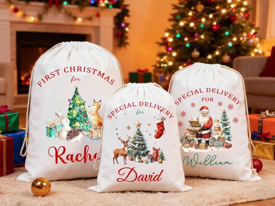 Personalized Santa Sack, Large Christmas Sack, Personalized Christmas Toy Sack with Name Initial, Christmas Gift Bag, First Christmas Gift