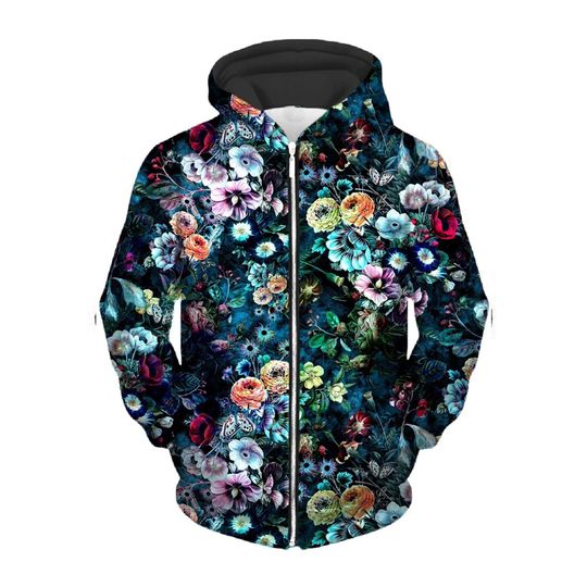 Neverland Unisex Zip Up Hoodie, Flower Garden On Zip Up Hoodie