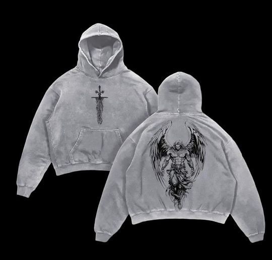 Saint Michael Archangel Flaming Sword Washed Christian Graphic Hoddie
