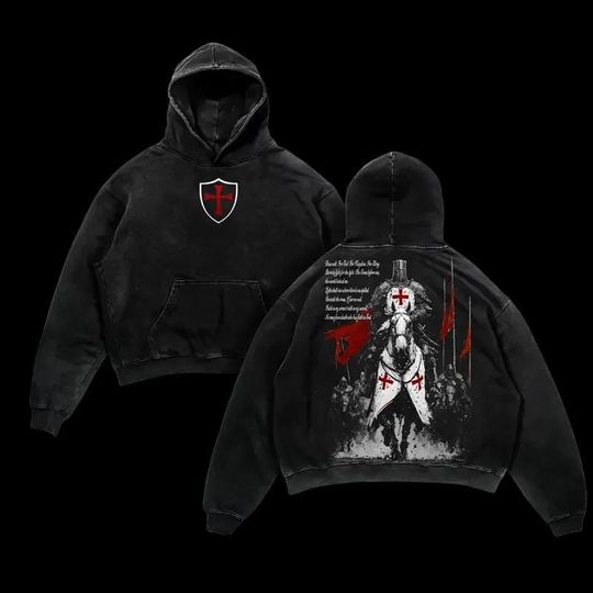 Deus Vult Crusader Knight Vintage Washed Hoodie