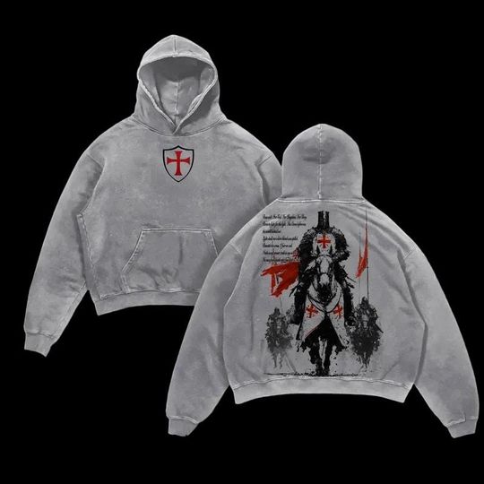 Deus Vult Crusader Knight Vintage Washed Hoodie