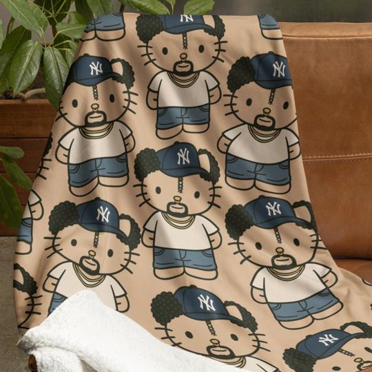 Coquette Bad Bunny Hello Kitty Throw Blanket