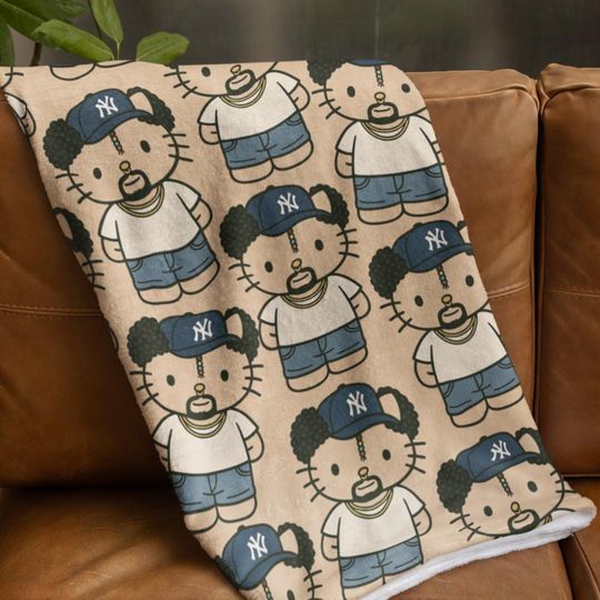 Coquette Bad Bunny Hello Kitty Throw Blanket