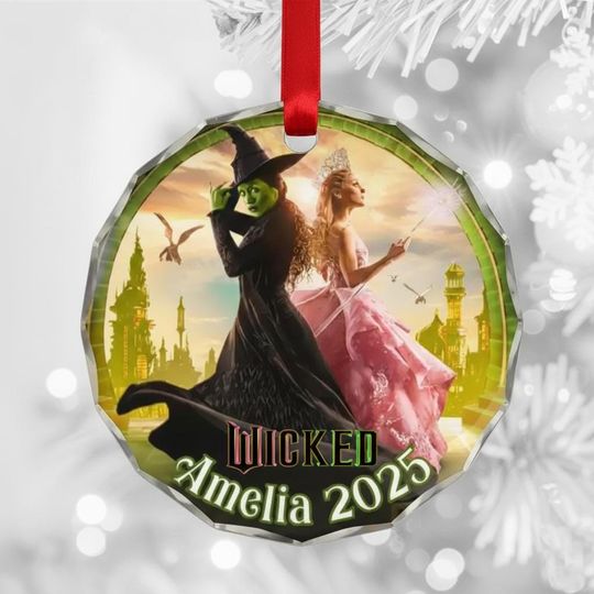 Wicked the Musical Glass Ornament, Wizard of Oz Keepsake, Personalized Friendship Gift, Glinda Elphaba Hanging Decor, Broadway Ornament
