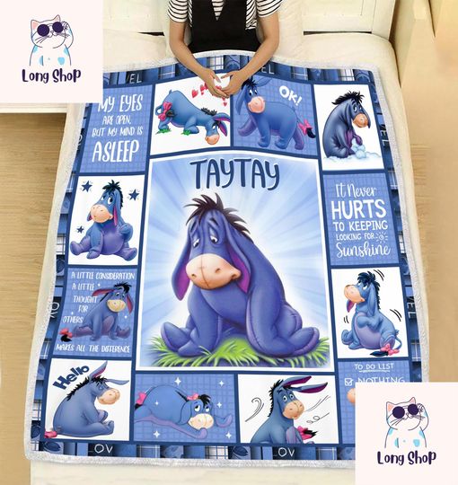 Personalized Eeyore Blanket, Eeyore Baby Name Blanket, Winnie The Pooh Eeyore Birthday Party Blanket, Eeyore Christmas Gifts