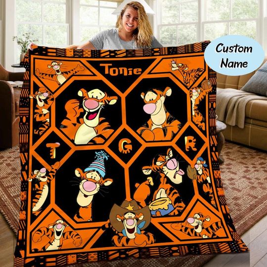Personalized Tigger Blanket, Winnie The Pooh Tigger Blanket, Pooh Tigger Birthday Gifts, Tigger Christmas Gift, Gift For Him