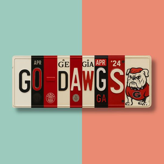 Go Dawgs License Plate Sign - GA Bulldogs Metal Wall Art for Fan Cave, Dorm, and Game Day Decor