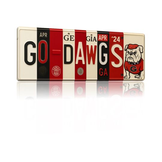 Go Dawgs License Plate Sign - GA Bulldogs Metal Wall Art for Fan Cave, Dorm, and Game Day Decor