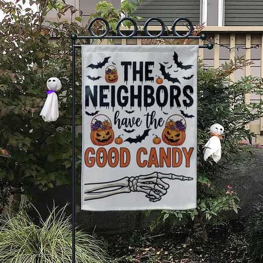 Funny Halloween Garden Flag: "Good Candy" Skeleton Hand Decor