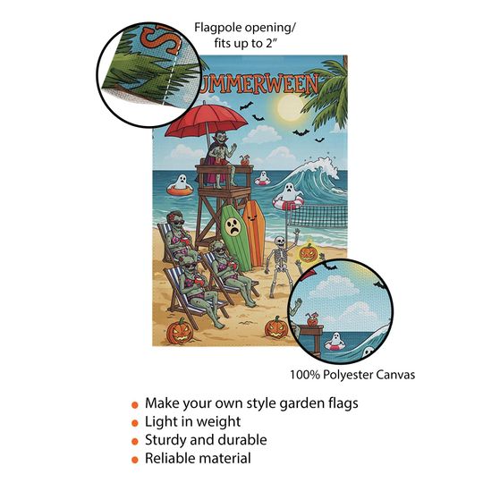 Summerween Beach Flag: Funny Halloween Garden Decor