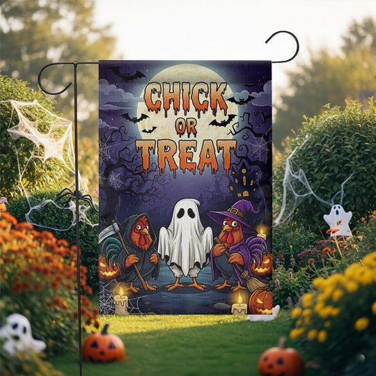 Funny Chicken Halloween Garden Flag: Ghost Rooster Farmhouse Decor