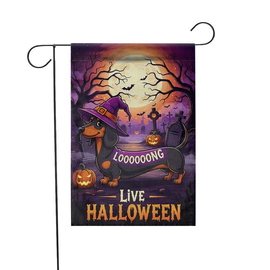 Halloween Dachshund Garden Flag: Long Dog Witch Yard Decor