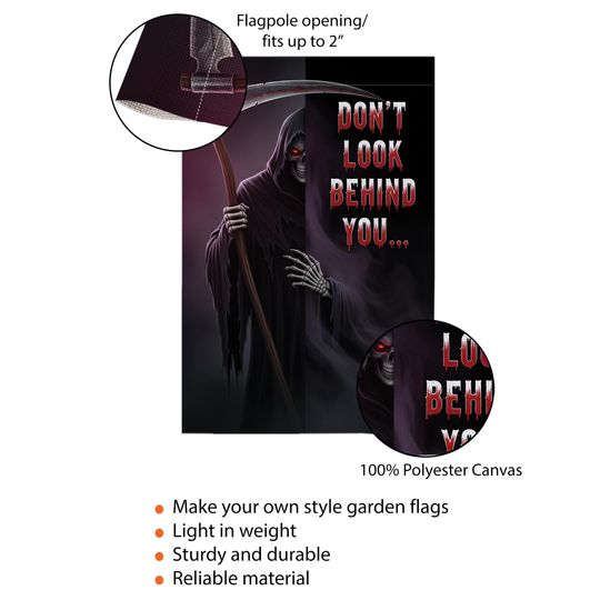 Grim Reaper Halloween Garden Flag: Scary Skeleton Scythe Yard Decor