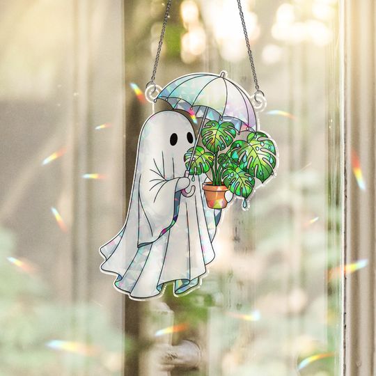 Holographic Ghost Plant Suncatcher: Broken Glass Effect Acrylic Window Decor